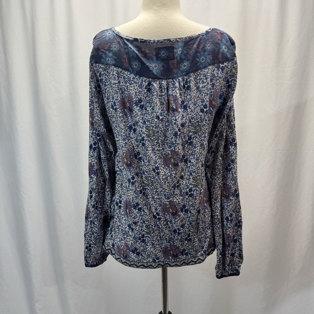 Lucky Brand Peasant Blouse Top L Blue Floral Boho Whimsy Fairy Cottage Y2K Ditsy - Picture 7 of 11